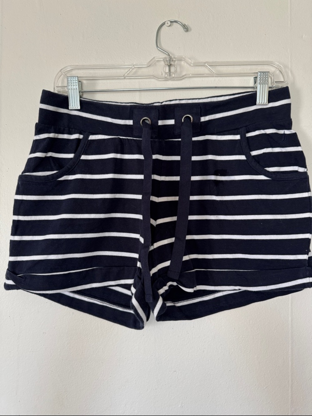 Nautica Navy and White Striped Drawstring Shorts